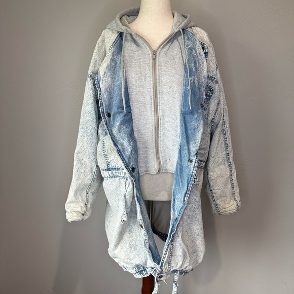 Vintage Acid Wash Denim Parka Jacket with Attached Hoodie | Size L - Picture 2 of 15